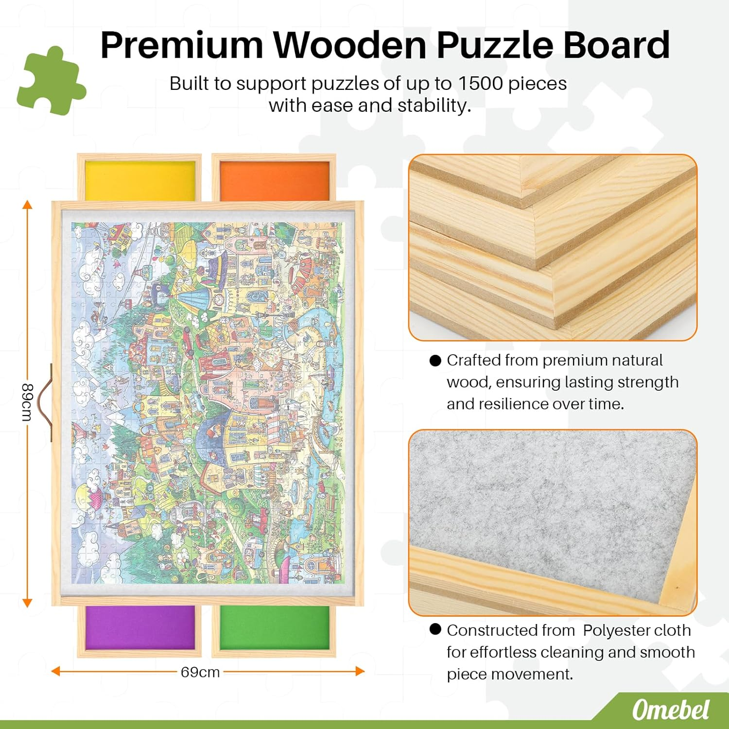 90X69Cm Rotating Jigsaw Puzzle Board with 6 Drawers & Lazy Susan - Premium Wooden Puzzle Table for Adults, Spinning Puzzle Board with Dustproof Clear Cover, Birthdays/Christmas (89X69Cm image number 1