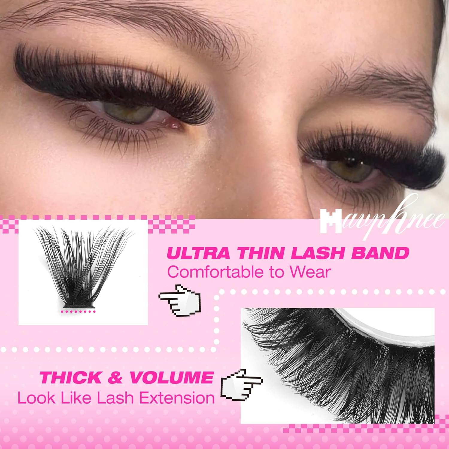 Lash Clusters Kit 14-20MM Long Eyelash Extension Kit 192Pcs Thick Volume DIY Lash Extensions Kit Fluffy Cluster Lashes D Curl Individual Lashes Kit 120D+150D Cluster Eyelash Extensions Kit image number 4