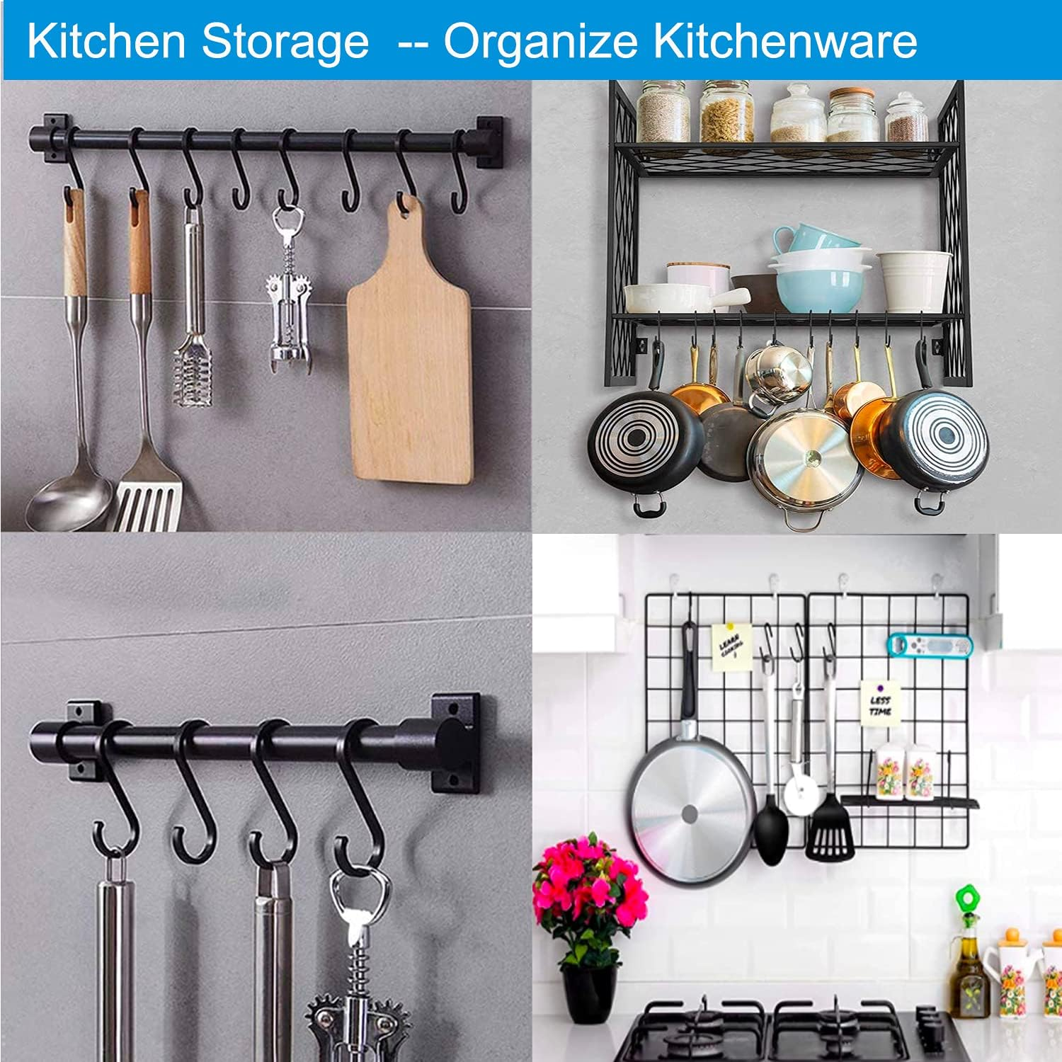 Gavia S Hooks, Pack of 10 S-Shaped Hooks Heavy Duty Metal Hooks Kitchen Hooks for Hanging Hooks for Kitchen, Bathroom, Bedroom, Garden, Office, Shop (Matte Black) image number 1