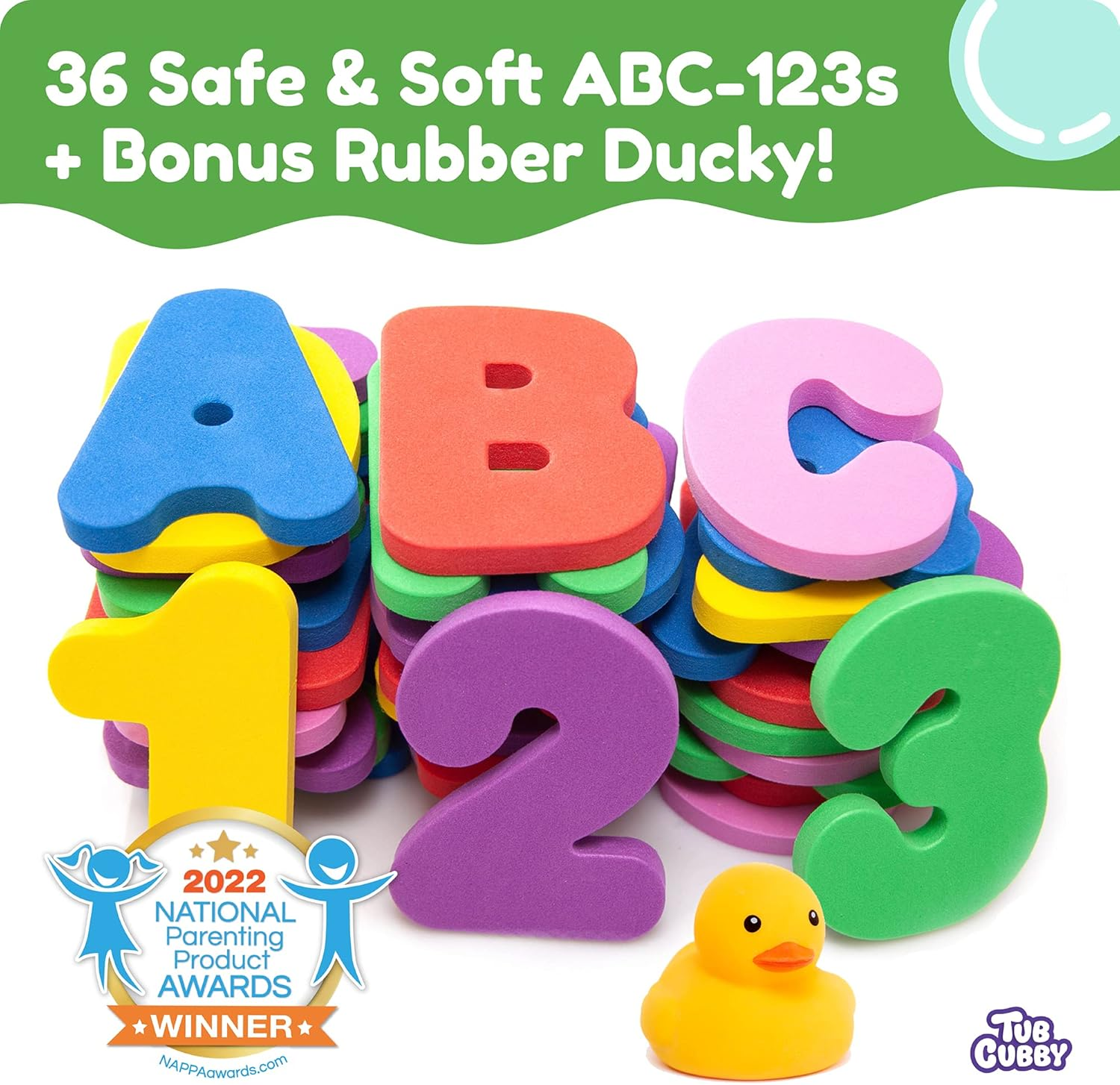 Original Tub Cubby Bath Toy Storage (2 -Pack) for Baby Bath Toys, Hanging Bath Toy Holder with Suction & Adhesive Hooks, 14X20" Mesh Net Shower Caddy for Bathtub Toys, 36 Soft Foam Letters & Numbers image number 2