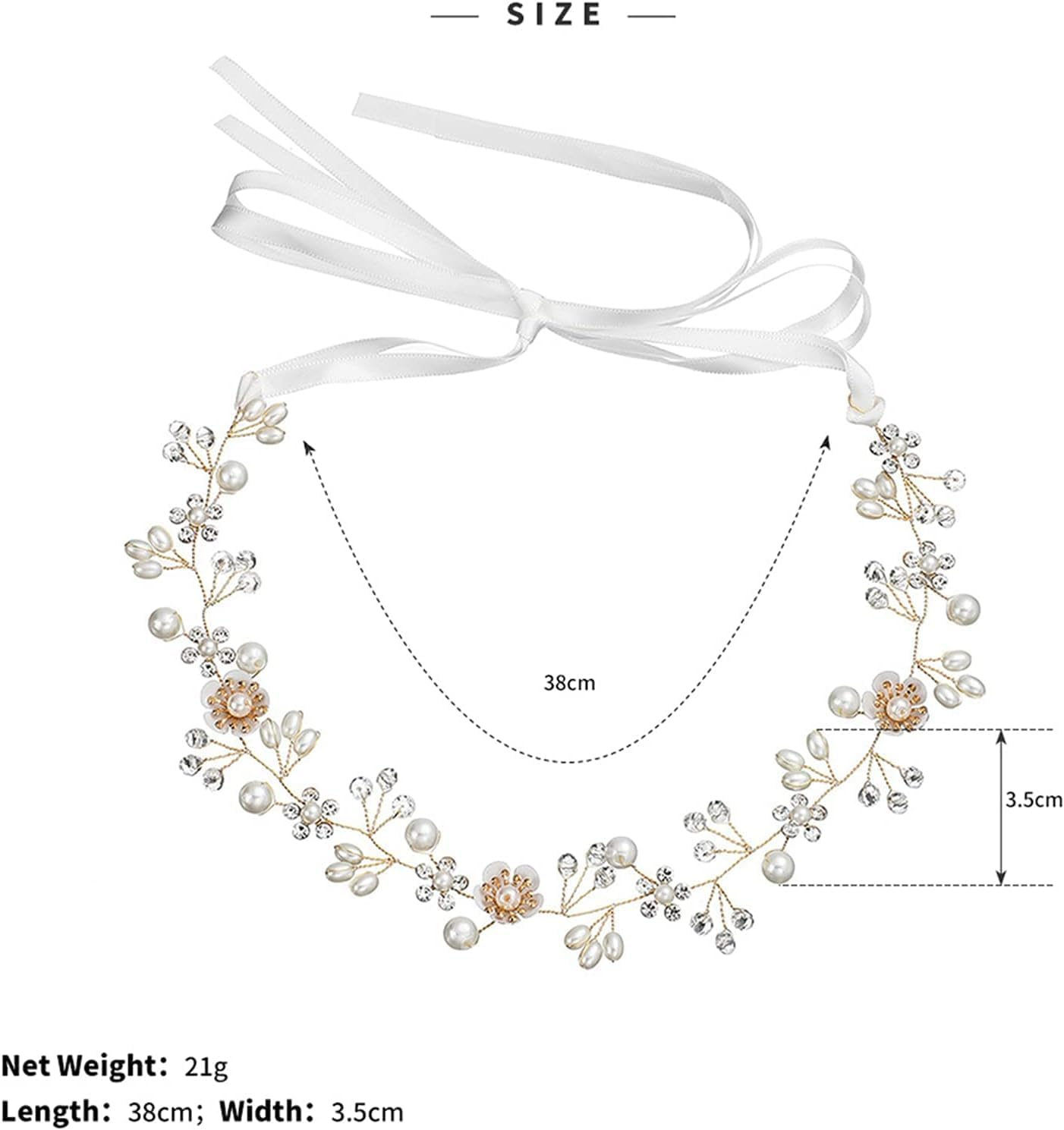 Crystal Bridal Headpiece with Golden Flowers, Bridal Headpiece, Bridal Headpieces Crystal Headband for Wedding, Accessory for Brides, Bridesmaids and Flower Girls, Elegant Hair Accessory (Silver-A) image number 6