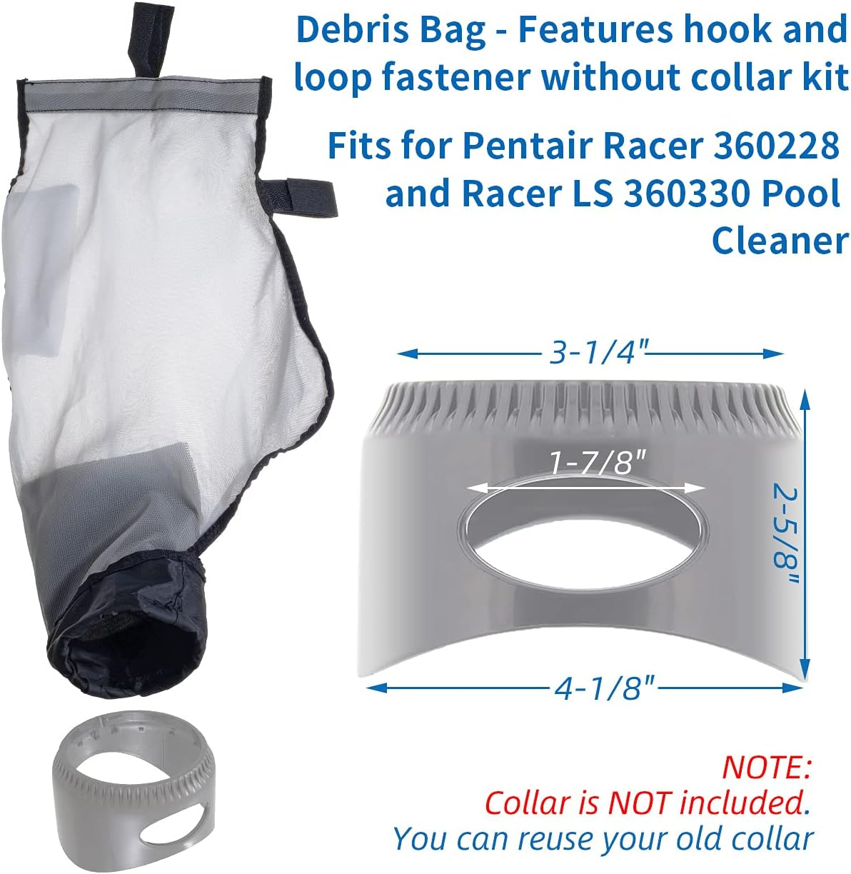 360240 Racer Pool Cleaner Debris Bag Replacement/With Hook & Loop Fastener - for Pentair Racer 360228 LS 360330 Kreepy Krauly Automatic Pool Vacuum Cleaner Parts (1 Pack)