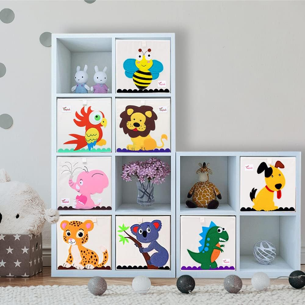 2 Pcs Foldable Animal Toy Storage Box/Bin/Cube, Collapsible Storage Organizer Basket Chest Container for Kids, Toddlers, Boys and Girls(13 X 13 X 13 Inch） (Dog & Parrot) image number 5