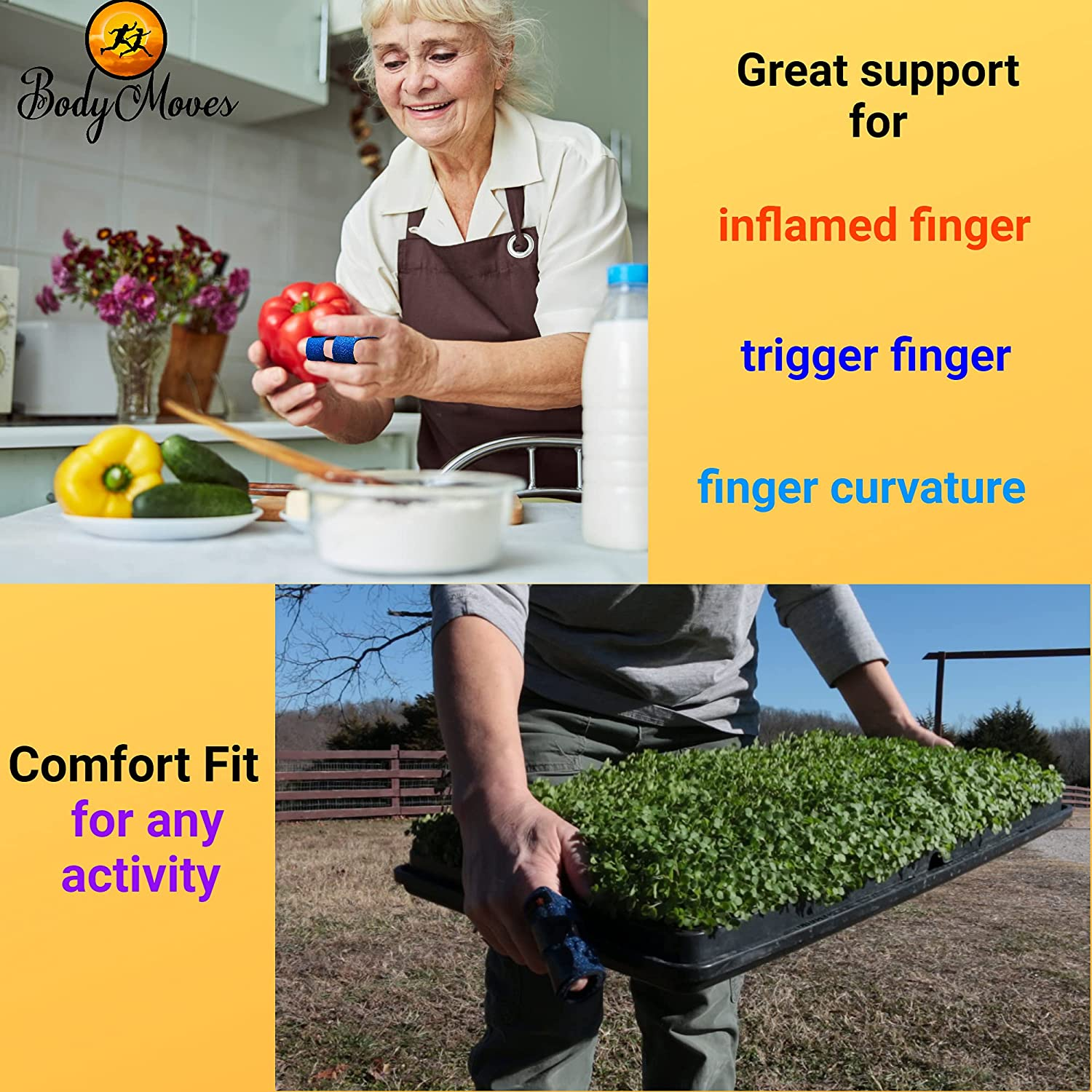 Bodymoves Finger Splint plus Sleeve (2 Pc Set, Midnight Black) image number 5