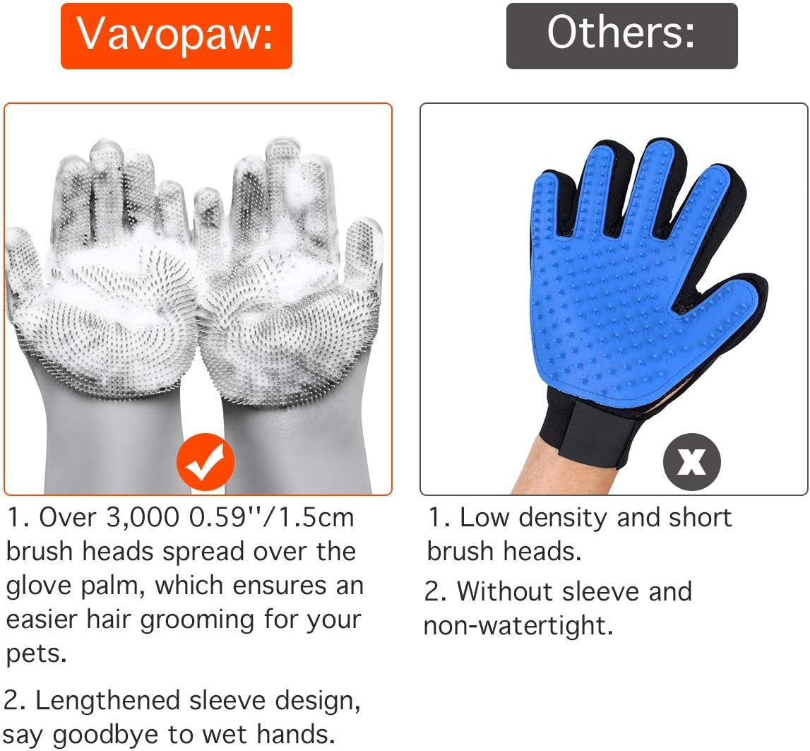 Vavopaw Pet Hair Remover, Gentle Magic Pet Grooming Gloves, Efficient Deshedding Glove for Dogs and Cats with Long & Short Fur, Bathing Shampoo Gloves Brush - Gray image number 3