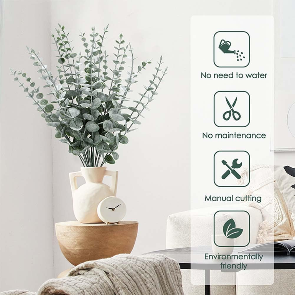25Pcs Artificial Eucalyptus Stems Fake Leaves Greenery Stems, Realistic Fake Flowers for Home Office Decor, Wedding Bouquet, Centerpiece, Christmas, Fall, and Seasonal Decorations（Dark Green ）