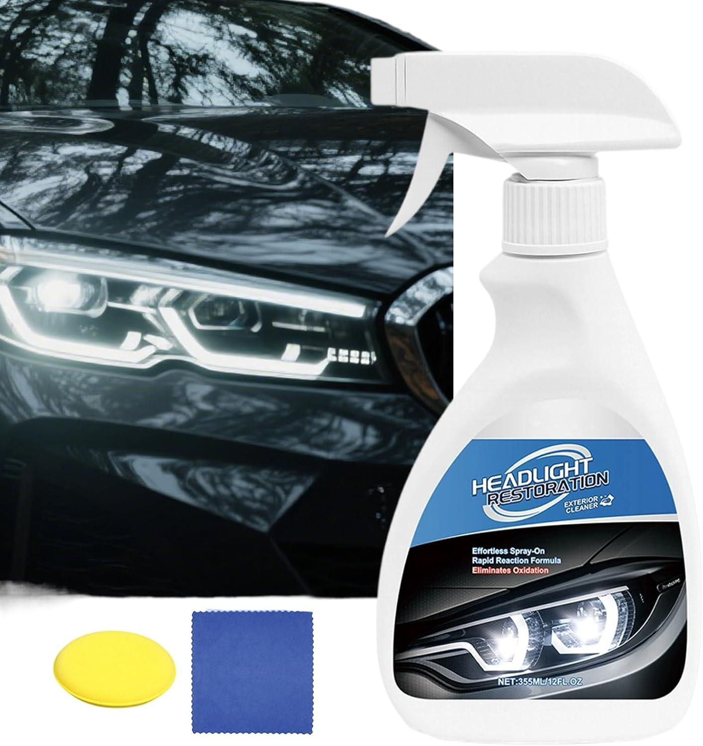 Lmyit Headlight Restoration Kit, Headlight Lens Restorer Kit, Automotive Refurbishing Spray with Sponge and Towel for SUV Motorcycle Truck Detailing Projects Vehicle Maintenance image number 5