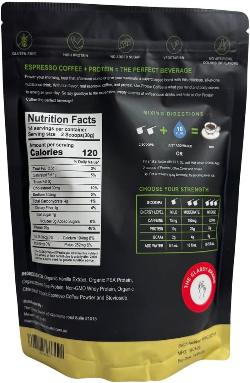 High Protein Coffee,Protein, Coffee Drink, 20 G Protein, 420 G, 1 G Sugar, 14 Servings, Vanilla Flavour, Instant Coffee, Whey Protein, Gluten Free, Espresso Coffee, Iced Coffee, No Artificial Flavors image number 1