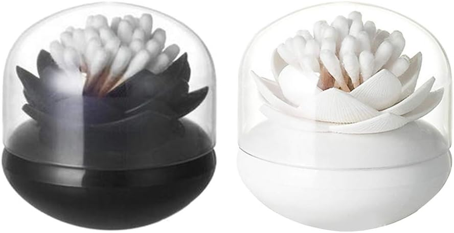 2 Pack Creative Lotus Cotton Swab Holder Q-Tips Toothpicks Holder Table Decorate Cotton Bud Storage Box Organizer