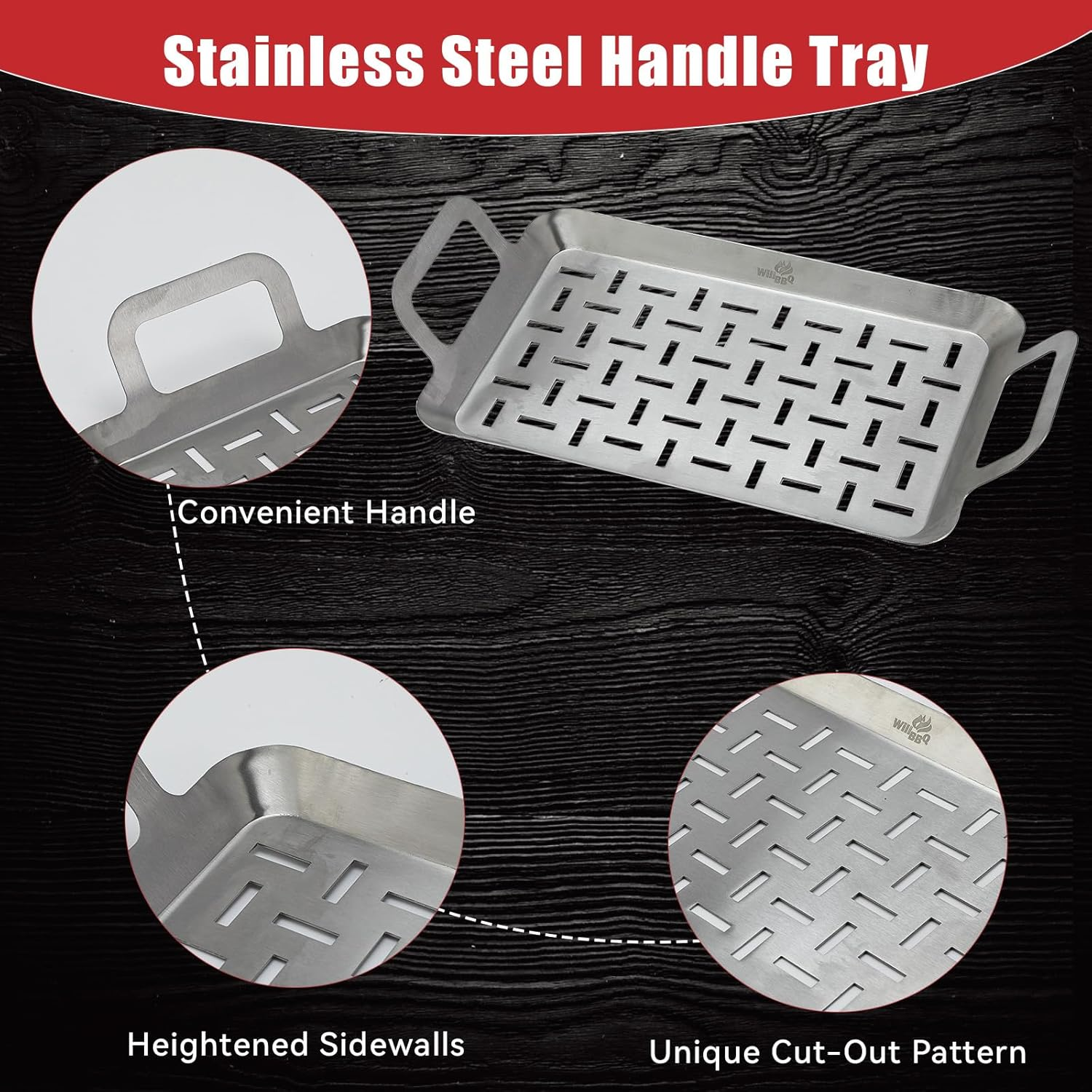 Willbbq Heavy-Duty BBQ Grill Plate Topper &ndash; Stainless Steel Tray with Handles for Grilling, BBQ, Outdoor & Kitchen