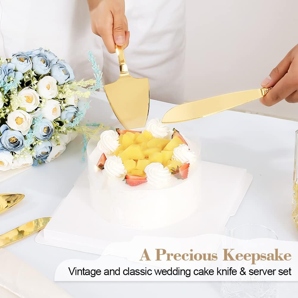 Cake Cutting Set for Wedding, Personalized Gold Cake Knife and Server Set, Custom Cake Serving Set, Engraved Pastry Pie Server Cake Pizza Cutter, Birthday Bridal Gift (F-Classic), GF678 image number 5