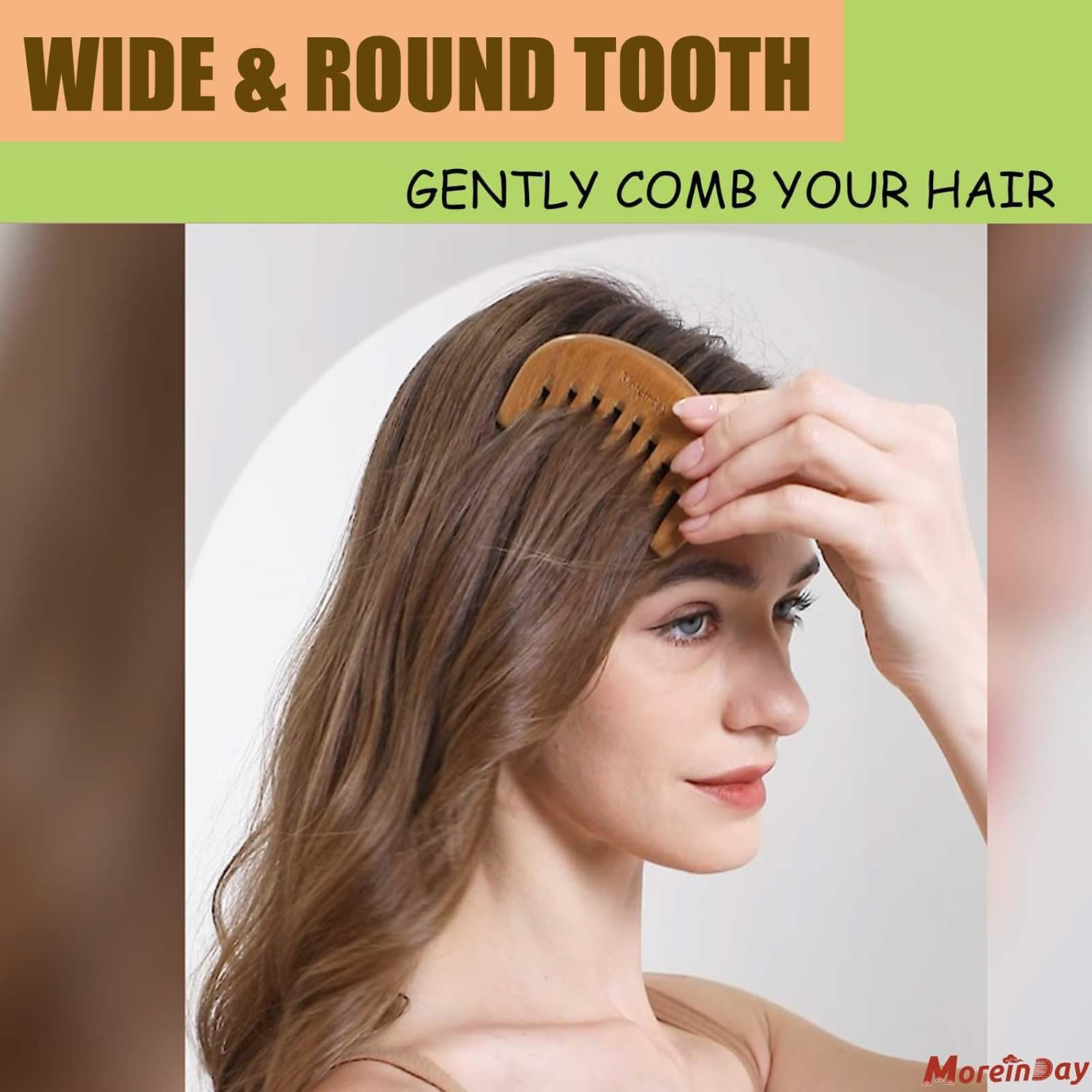 The Moreinday Wide Tooth Wooden Scalp Detangling Hair Comb for Women and Men - Green Sandalwood image number 2