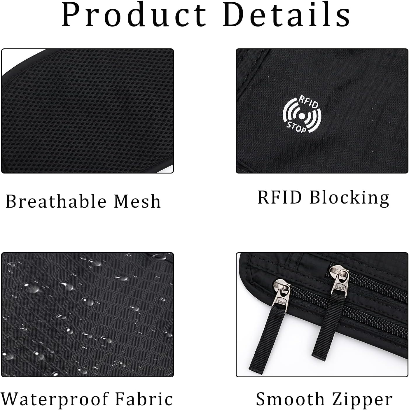 Waist Pack anti Theft,Ultra-Slim Money Belts for Travel Hidden,Travel Money Belt with RFID Blocking,Secure Travel Money Belt,Passport Holder,Anti-Pickpocket Protection for Cash (Black) image number 5