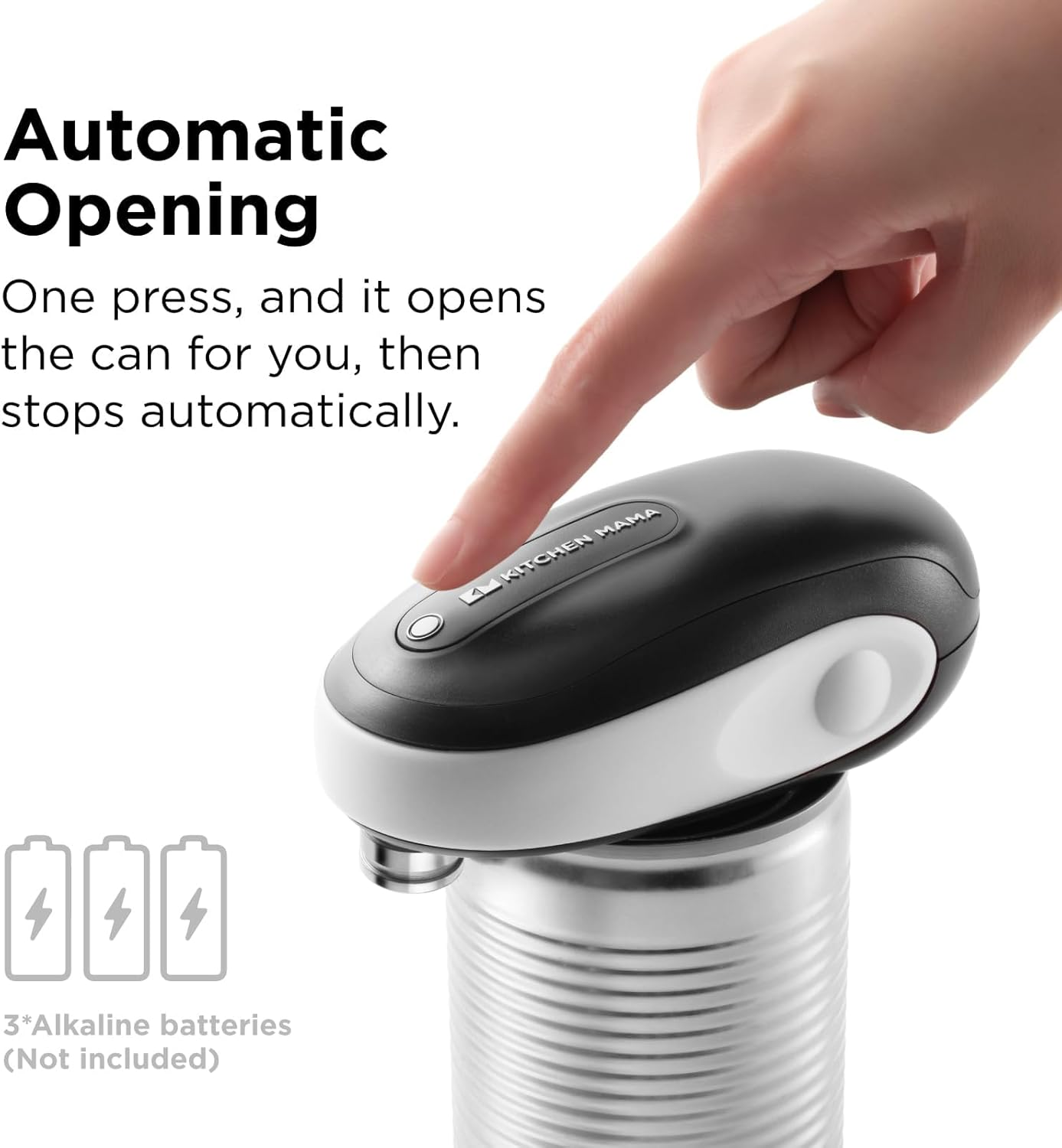 Kitchen Mama One-To-Go Electric Can Opener with Auto Shut-Off: Open Cans with Only One Push of a Button - Ergonomic & Safety, Smooth Edge, Handy with Lid Lift, Battery Operated (White) - Red With Black image number 6