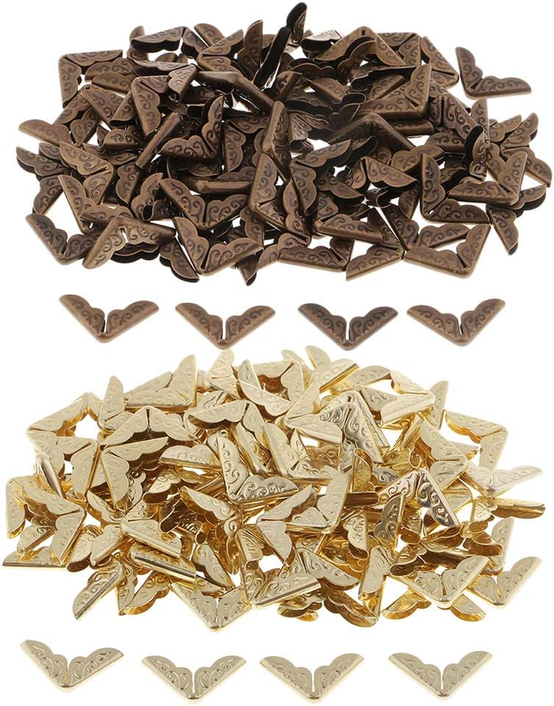 P Prettyia 100 Pieces Retro Book Scrapbooking Albums S Folders Corner Protectors Card File Metal Corners Book Protectors - 14X14Mm, Bronze, as Described image number 2