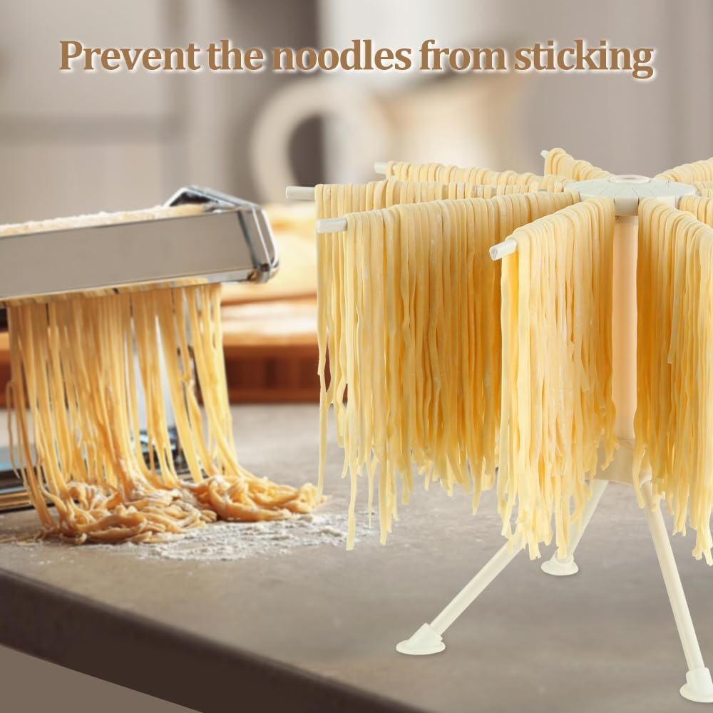 Ourokhome Collapsible Pasta Drying Rack- Plastic Household Noodle Stander with 10 Arms (White) - Red image number 3