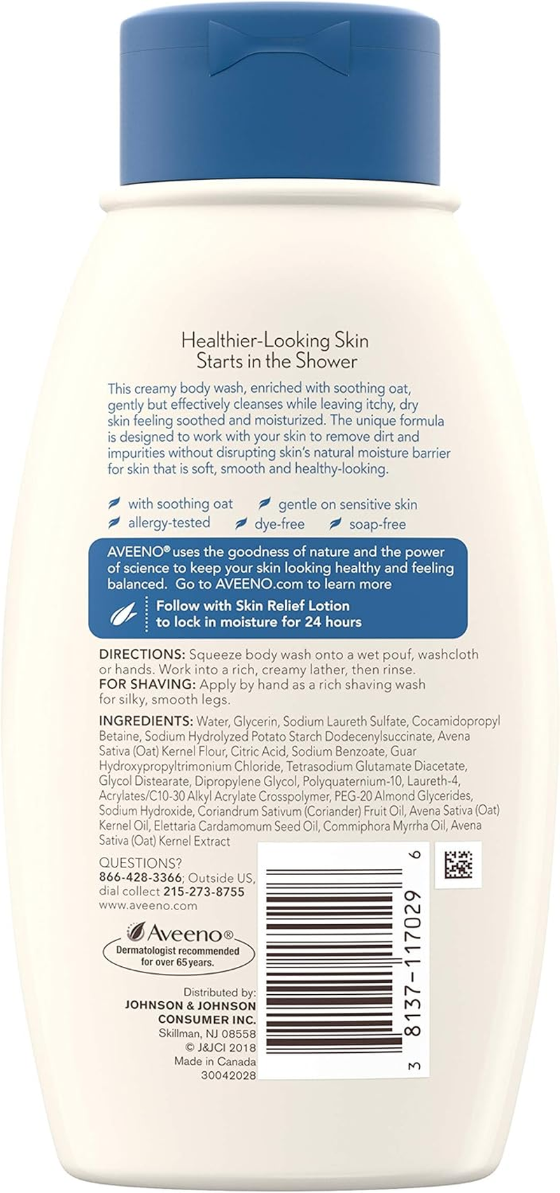 Aveeno Active Naturals - Skin Relief Body Wash - Fragrance Free - Net Wt. 12 FL OZ (354 Ml) per Bottle - Pack of 2 Bottles image number 4