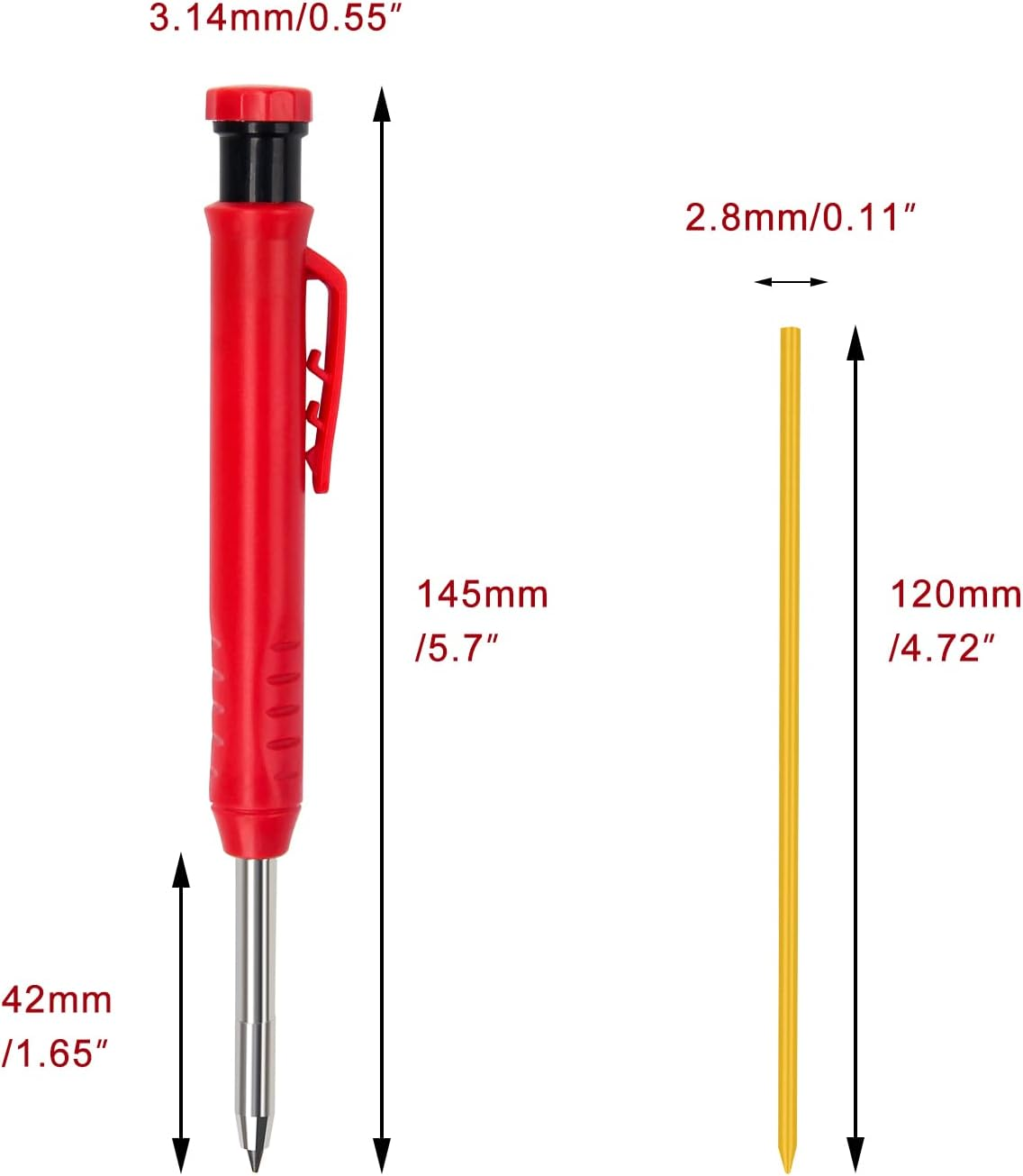 Coolrunner 1Pcs Carpenter Pencils, Mechanical Construction Pencil with Built-In Sharpener Long Nose Deep Hole Woodworking Pencils with 1 Boxes of Spare Refills Perfect for Deep Hole Marking (Red) image number 4