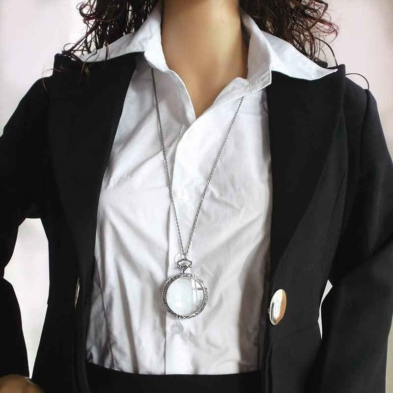 10X Magnifying Glass Necklace Magnifier Necklace Pendant Optical Magnifier with Chain Necklace for Library, Reading, Zooming and Jewelry (Silver) image number 6