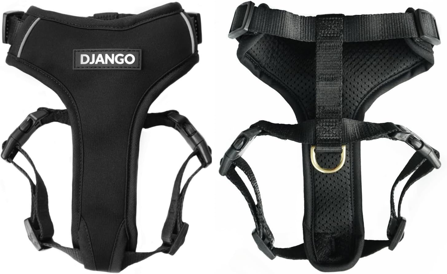 DJANGO Adventure Dog Harness - Stylish and Durable Medium Dog Harness for Outdoor Adventures and Everyday Wear - Forest Green Neoprene Adjustable Harness for Dogs with Reflective Piping, Brass D-Ring