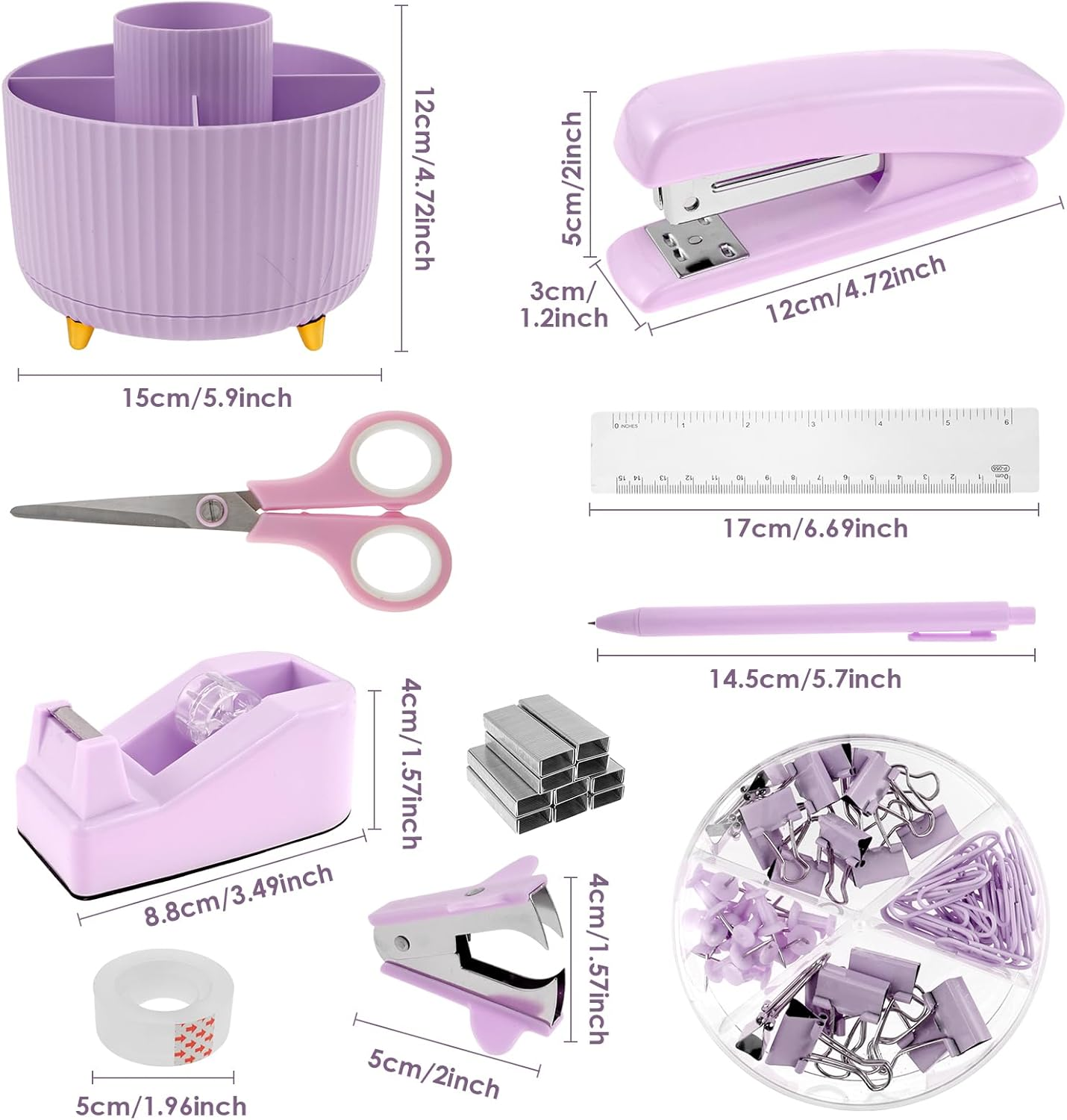 HSHGZSR Office Supplies and Accessories, Office Supply Set, Cute Office Supplies, Desk Accessories, Office Desk Accessories, Stapler and Tape Dispenser Set, Office Supplies for Office (Purple) image number 3