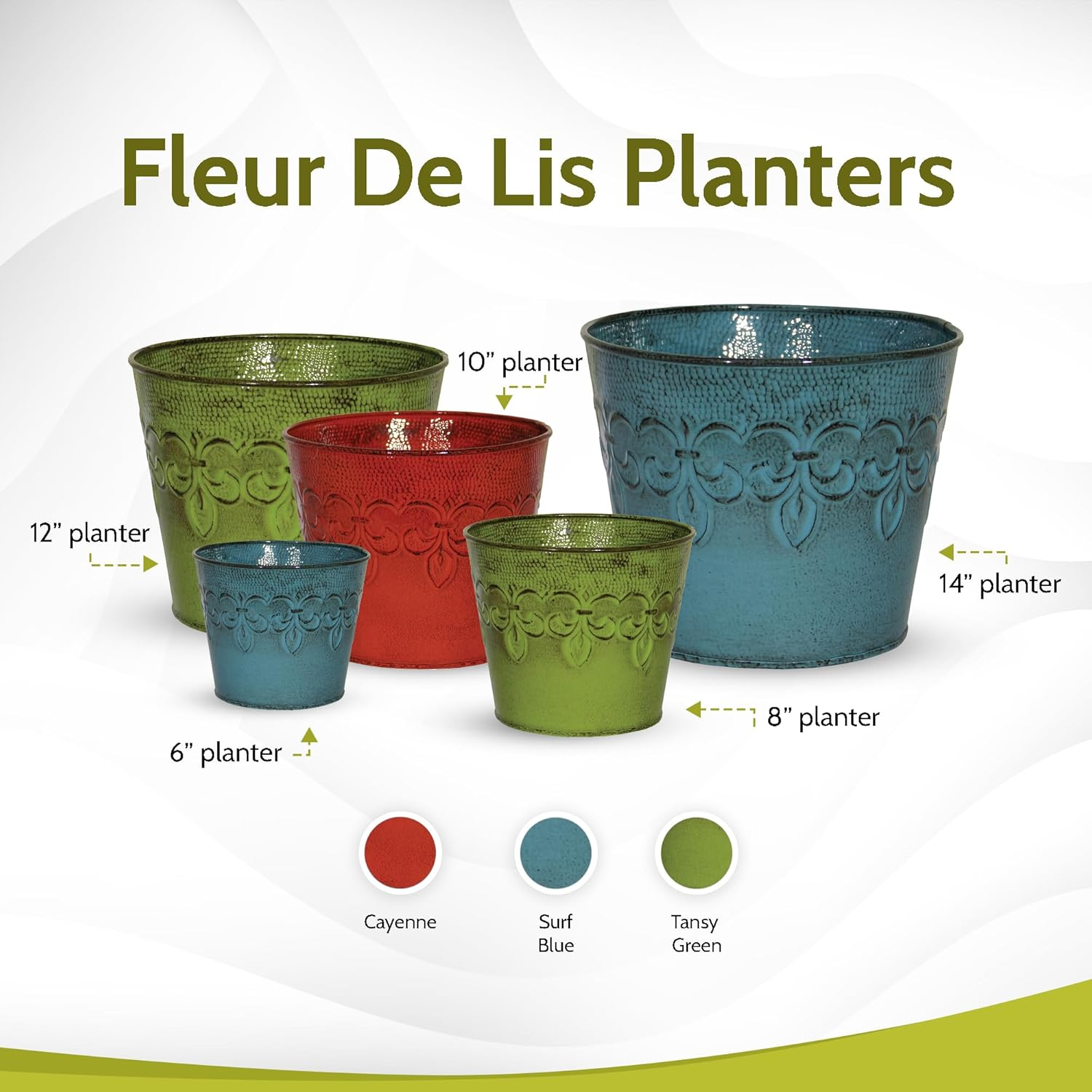 Robert Allen MPT01889 Fluer De Lis Series Metal Planter Flower Pot, 6 In, Color Cayenne Red image number 2