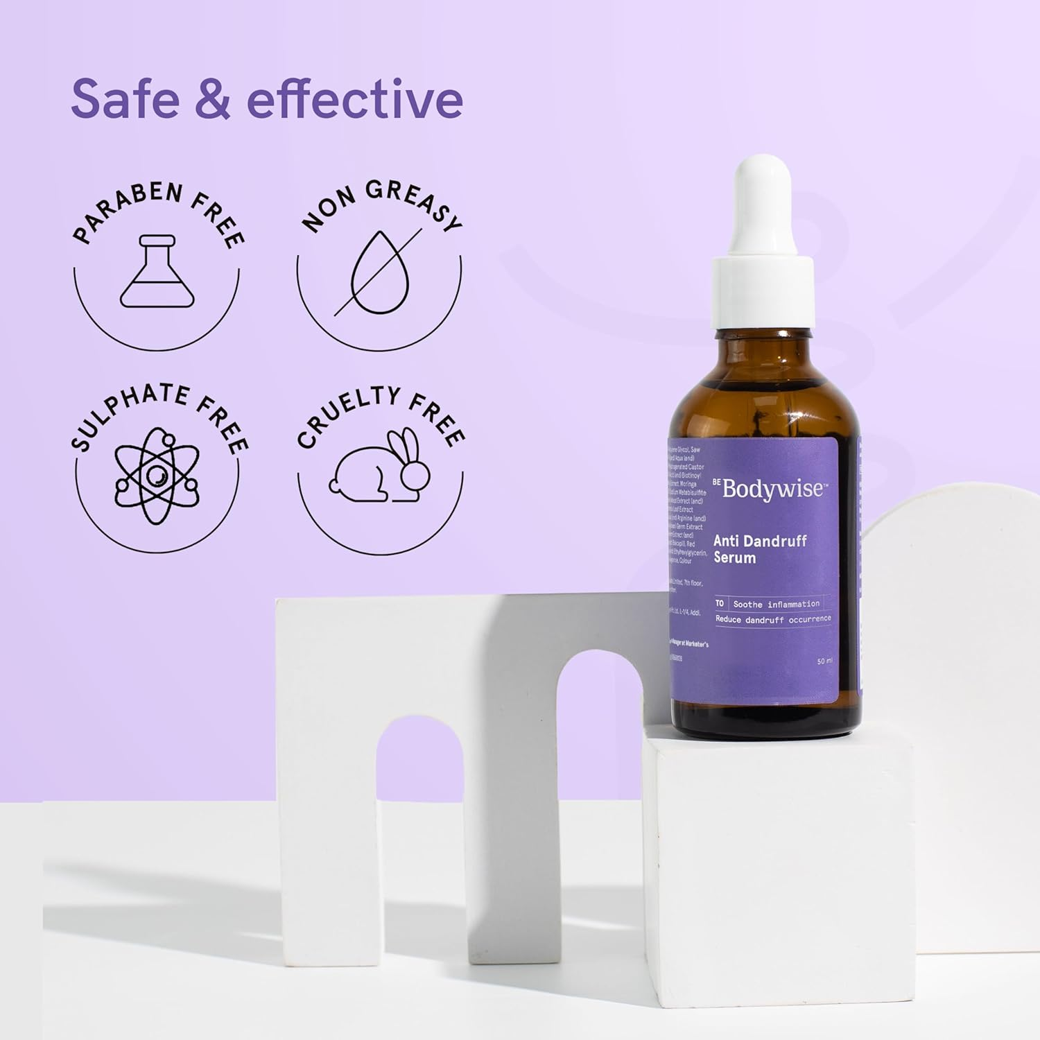 Be Bodywise anti Dandruff Scalp Serum 50Ml | Fights Dandruff, Reduces Flaky & Itchy Scalp | with Ichthyol Pale, Zinc Pyrithione, & Tea Tree Oil | Paraben & Sulphate Free image number 2