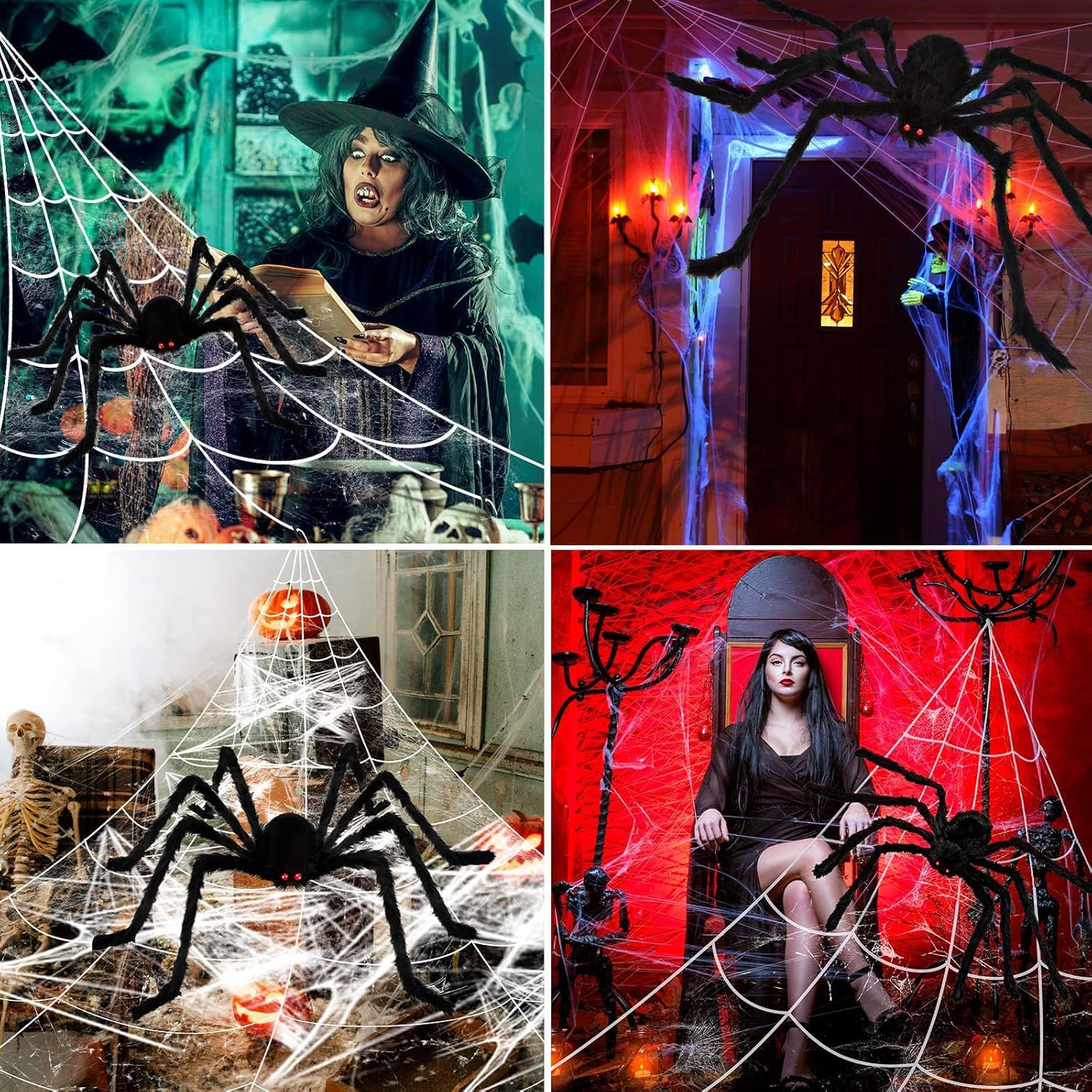 Halloween Decorations - 500Cm Spider Web Outdoor Decor + 125Cm Giant Spider + 20Pcs Small Spiders and Cotton for Indoor Outdoor Yard Lawn Parties Haunted House D&eacute;cor