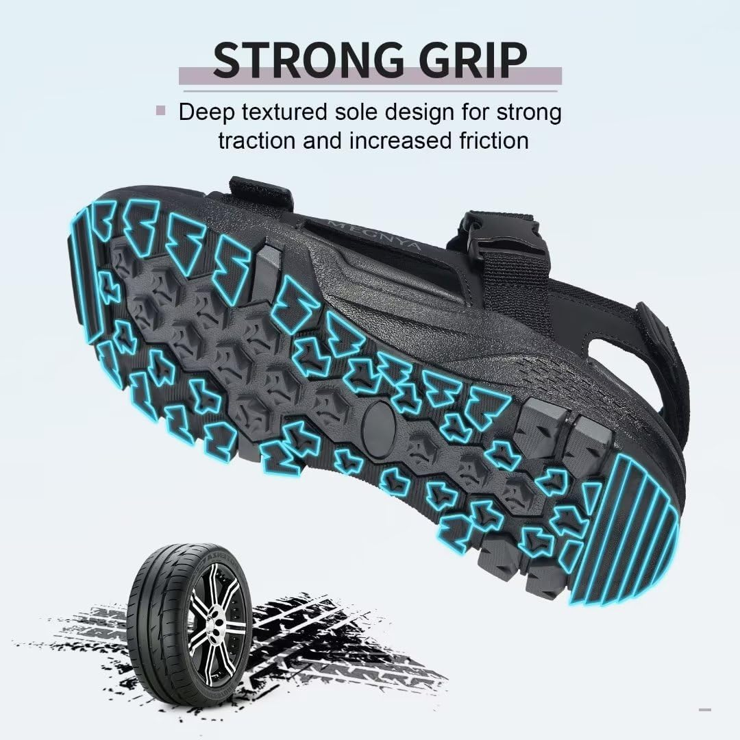 MEGNYA Mens Comfortable Walking Sandals, Soft Sports Hiking Sandals with Three Adjustable Hook and Loop Straps, Casual Beach Athletic Sandals for Outdoor Active Camping image number 4
