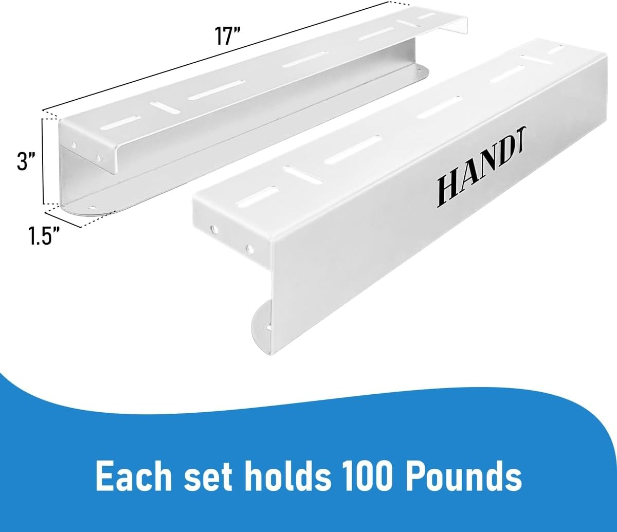 HANDT Overhead Garage Storage Rack, Ceiling Tote Bin Organization Rails Shelving Racks System, Heavy Duty Hanging Metal Rack Systems for 27 Gallon Container, Supports Most Other Bins, 4 Sets White image number 4