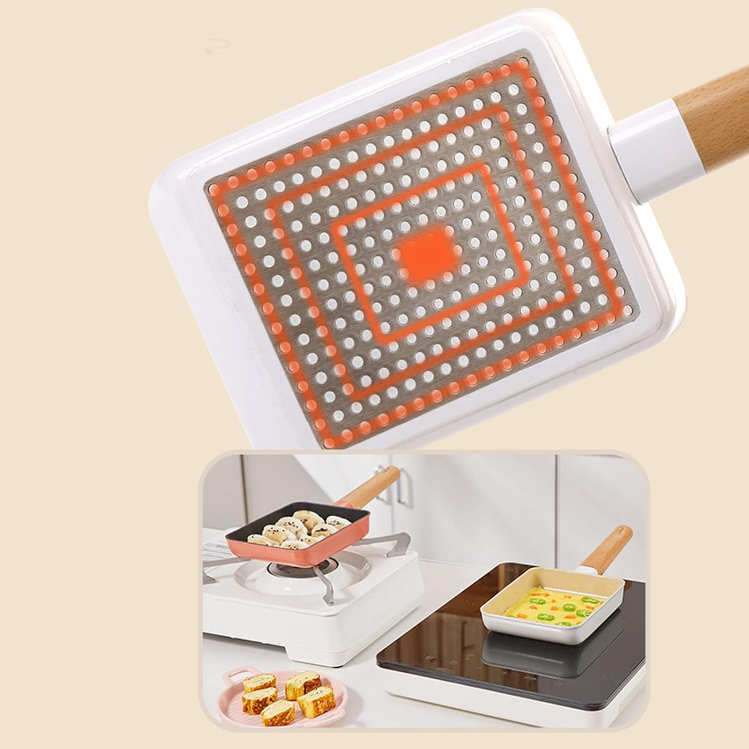 Omabeta 1PCS Japanese Tamagoyaki Pan,18X13Cm/7.1X5.1In Rectangular Ceramic Non Stick Breakfast Frying Pan for Family Cooking and Outdoor Use image number 5