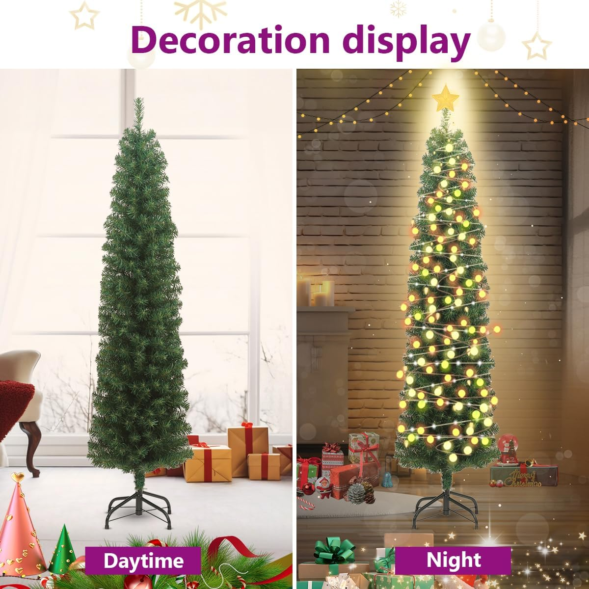 Vidaxl Slim Artificial PVC Christmas Tree with Steel Stand - Green, 240 Cm Tall image number 6