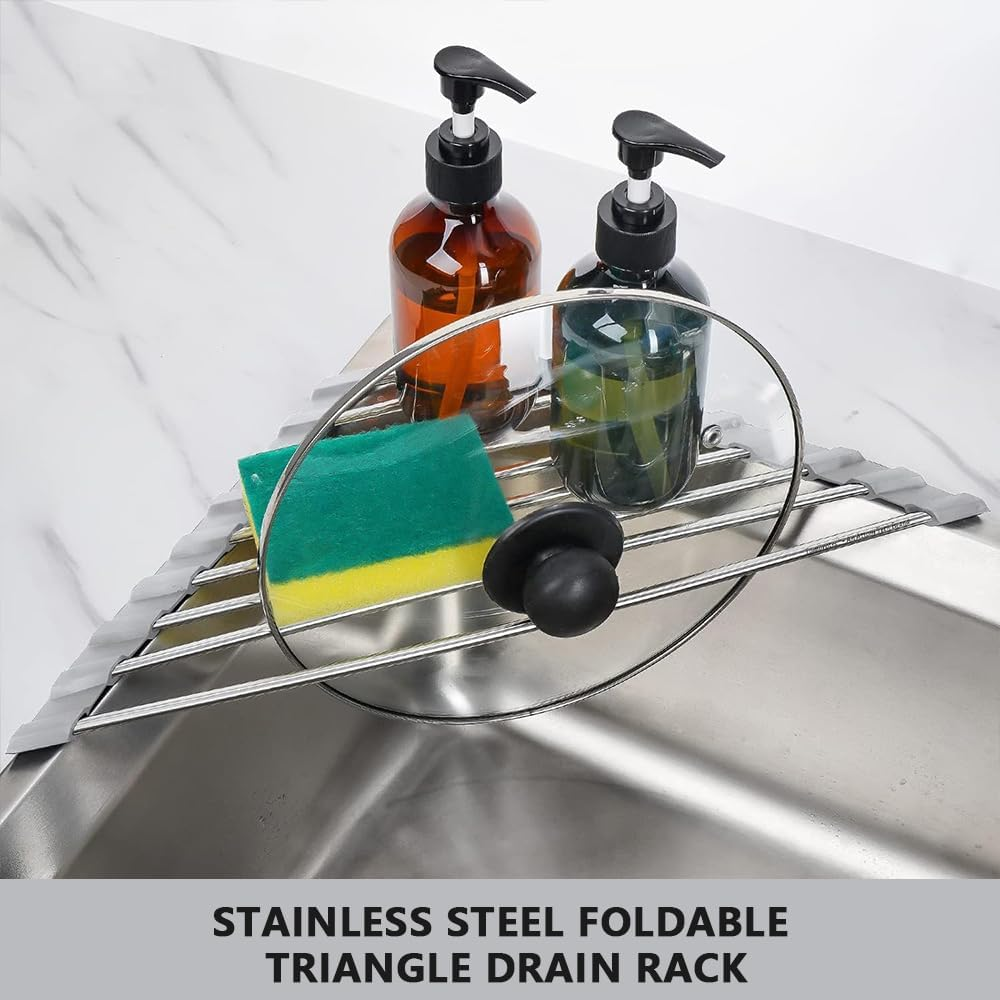 HYAVIA 2Pcs Garneck Sink Corner Drying Rack Triangular Sponge Holder for Kitchen Sink Space-Saving Dish Drainer for Dishes Utensils Tableware Rustproof Easy Storage