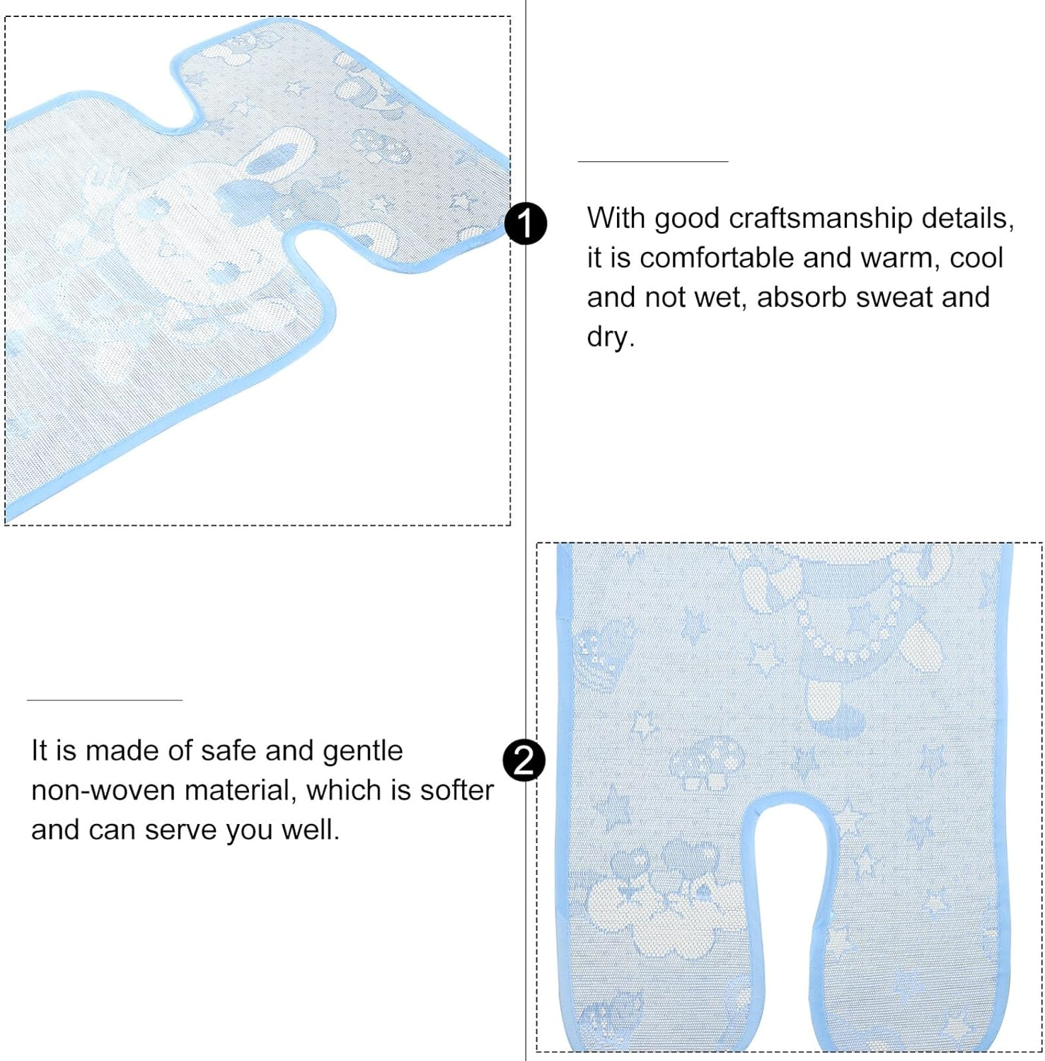 2Pcs Stroller Summer Seat Mat Cooling Mat Ice Silk Thin Non-Woven Fabric Carriage Cushion Suitable for Hot Weather image number 2