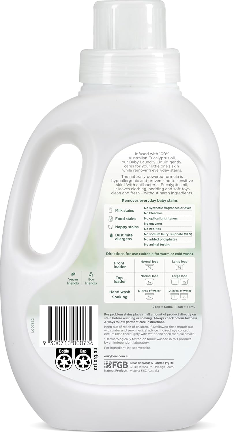 Euky Bear Baby Laundry Liquid Clothes Washing Plant Based Natural Detergent 1.2L image number 2