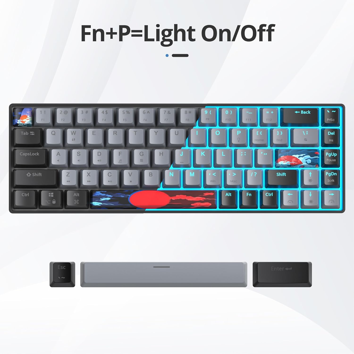 65% Mechanical Gaming Keyboard,Wired Compact 65 Percent Keyboard Ice Blue LED Backlit Red Switches PBT Keycaps for Win/Mac PC Gamers&Typists(Dolch) - 68 Dark image number 3