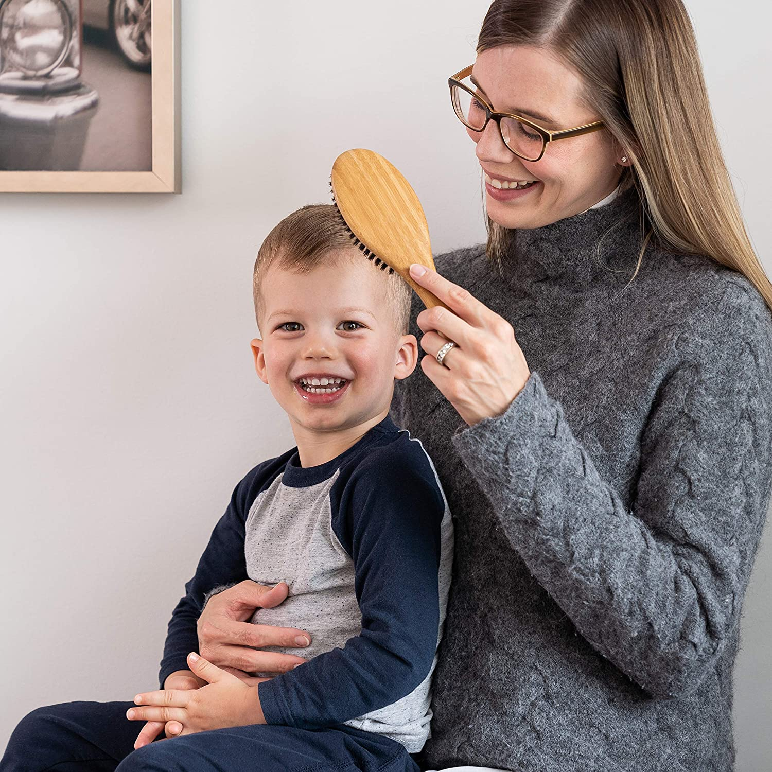 Chibello Boar Bristle Hair Brush Set - Designed for Kids, Women and Men. Natural Soft Bristle Brushes Work Best for Thin and Fine Hair. Wood Wet Detangler Comb