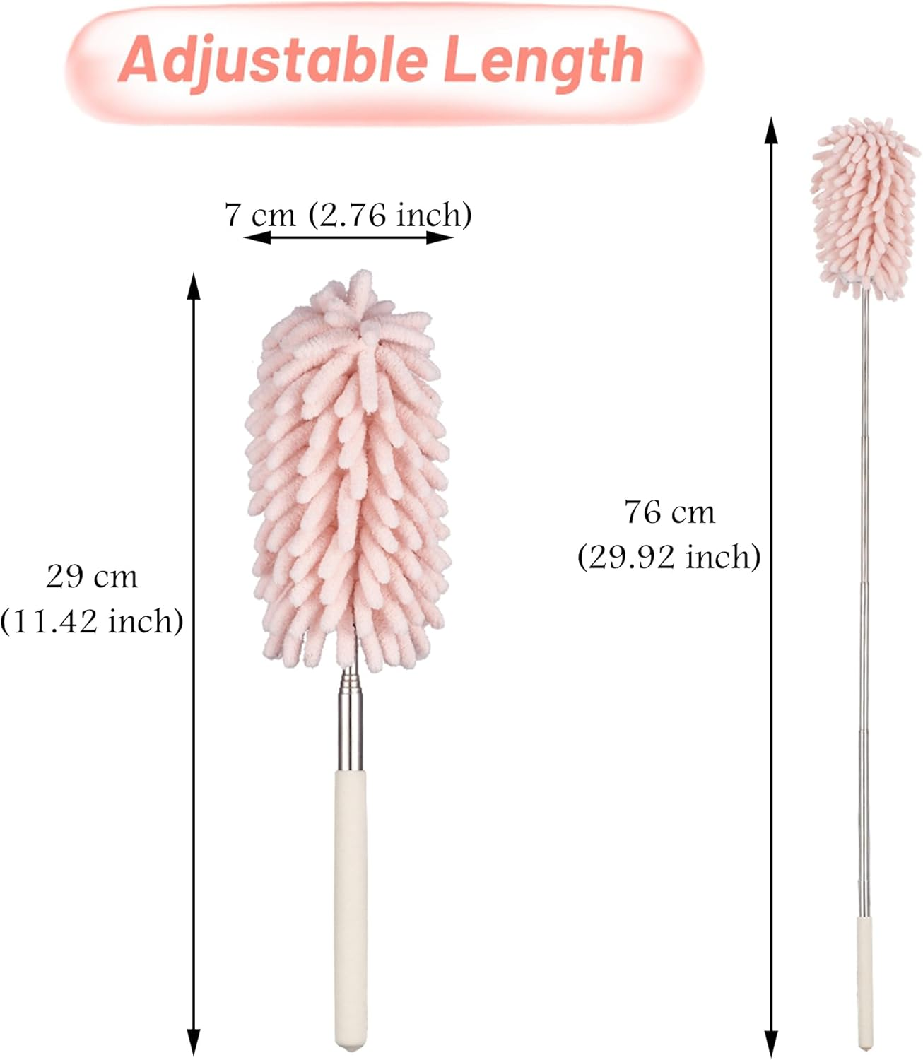 Aumohall Pink Retractable Microfiber Duster for Cleaning Extendable Feather Duster Household Cleaning Tool for Cleaning Car, Office, Window, Furniture