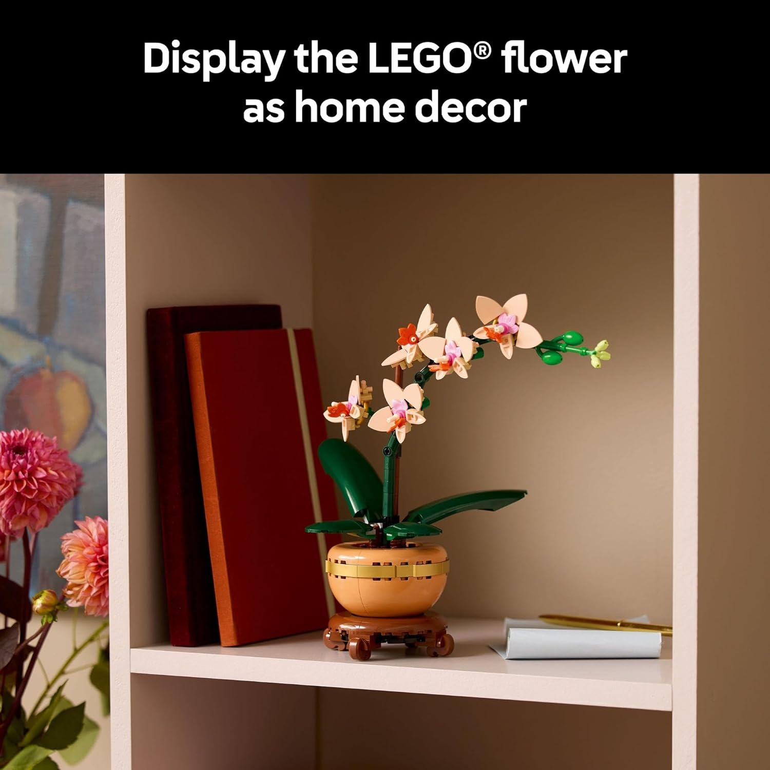 LEGO Botanicals Mini Orchid Artificial Plant Craft Kit for Adults, Model Building Set with Faux Flowers in a Terracotta Style Flowerpot, Office or Home Decor Treat for Women and Men 10343