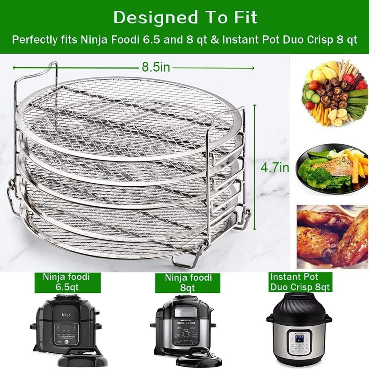 TINGJUNN Dehydrator Rack, Stainless Steel Stand Accessories, Pressure Cooker & Air Fryer for Instant Pot Air Fryer 8 Quart. image number 4