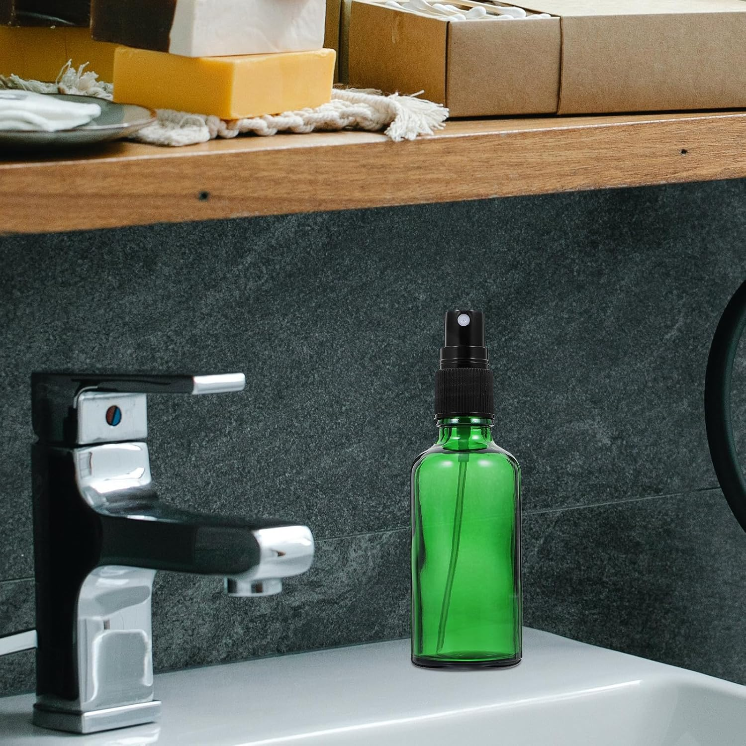 6Pcs 50Ml Green Glass Essential Oil Spray Bottles Refillable Liquid Dispensers for Travel and Home Plant Oil Storage image number 3