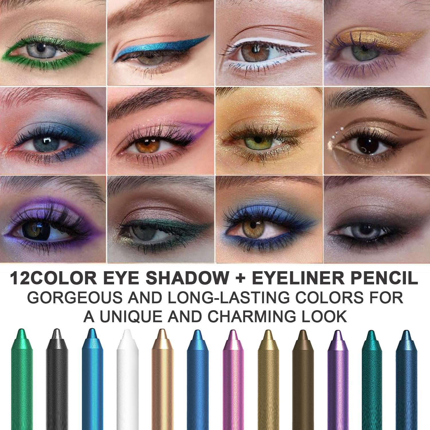 12 Colorful Eyeliner Pencil Set - Waterproof Gel Eye Liner with Multi-Color Glitter, Eyeshadow Stick for Smoky & Party Looks, Long-Lasting Multipurpose Eye Makeup for Daily & Special Occasions image number 1