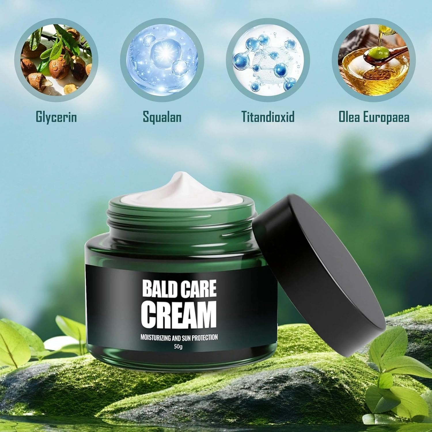 Pack of 2 Nourishing Bald Cream, Moisturising and Repairing Care, Scalp Care Cream, Natural Anti-Shine Effect, against Skin Irritation and Shaving Burn, Premium Care for Bald Wearers image number 1