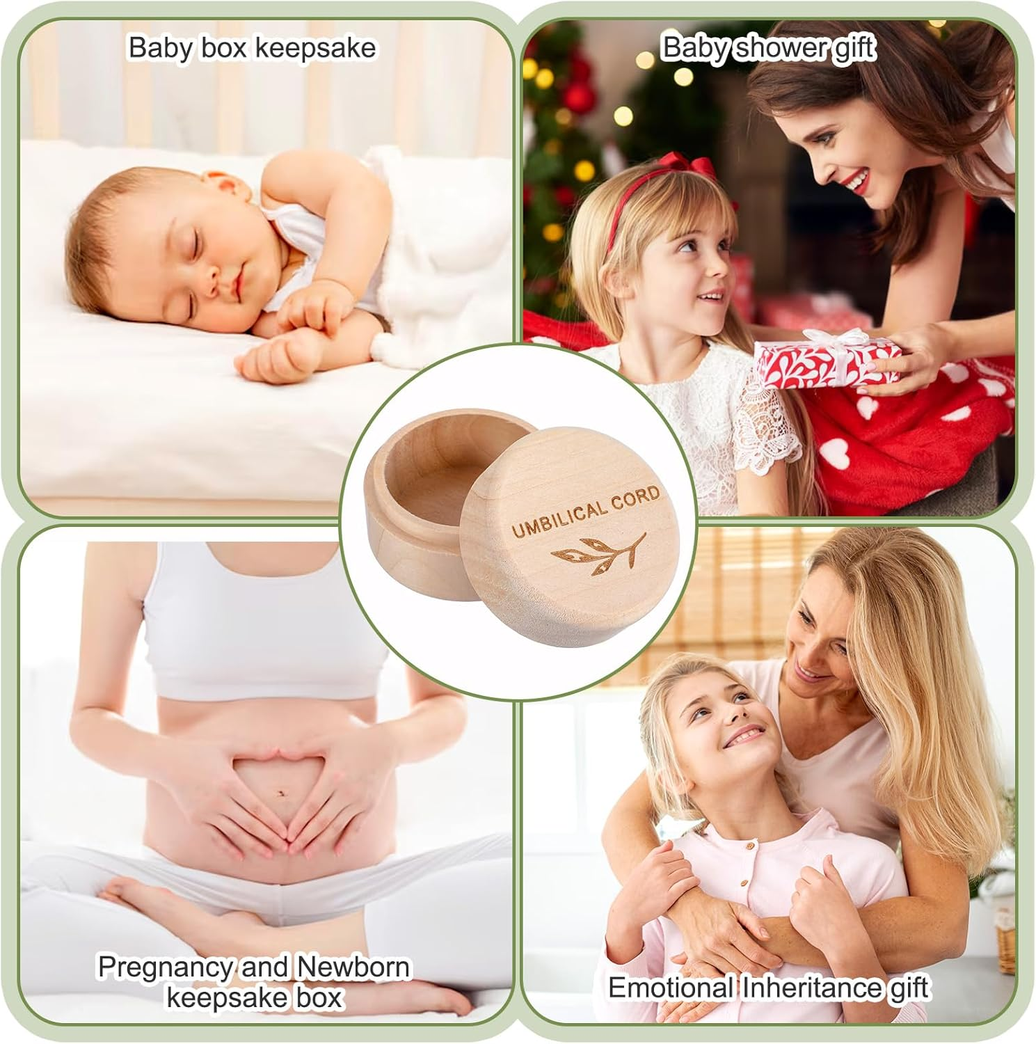 Umbilical Cord Memorial Box Engraved Wooden round Newborn Wood Case Baby Keepsake Tooth Box Fetal Hair Memorial Storage Container Carved Baby Fetal Hair Case for Babys Shower Pregnancy Christen Gift image number 4