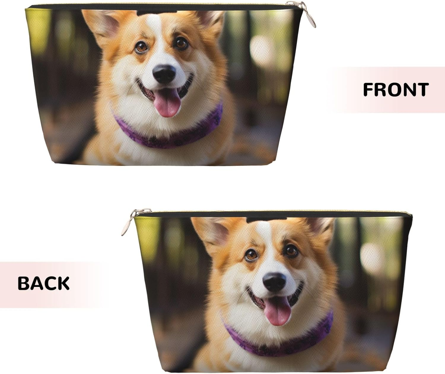 SDTYKHJ Large Capacity Makeup Bag for Women, Waterproof Portable Shaving Bag, Small Toiletry Bag, Dog, Corgi, Leather, Travel Cosmetic Organizer Bags, Gold, One Size image number 5