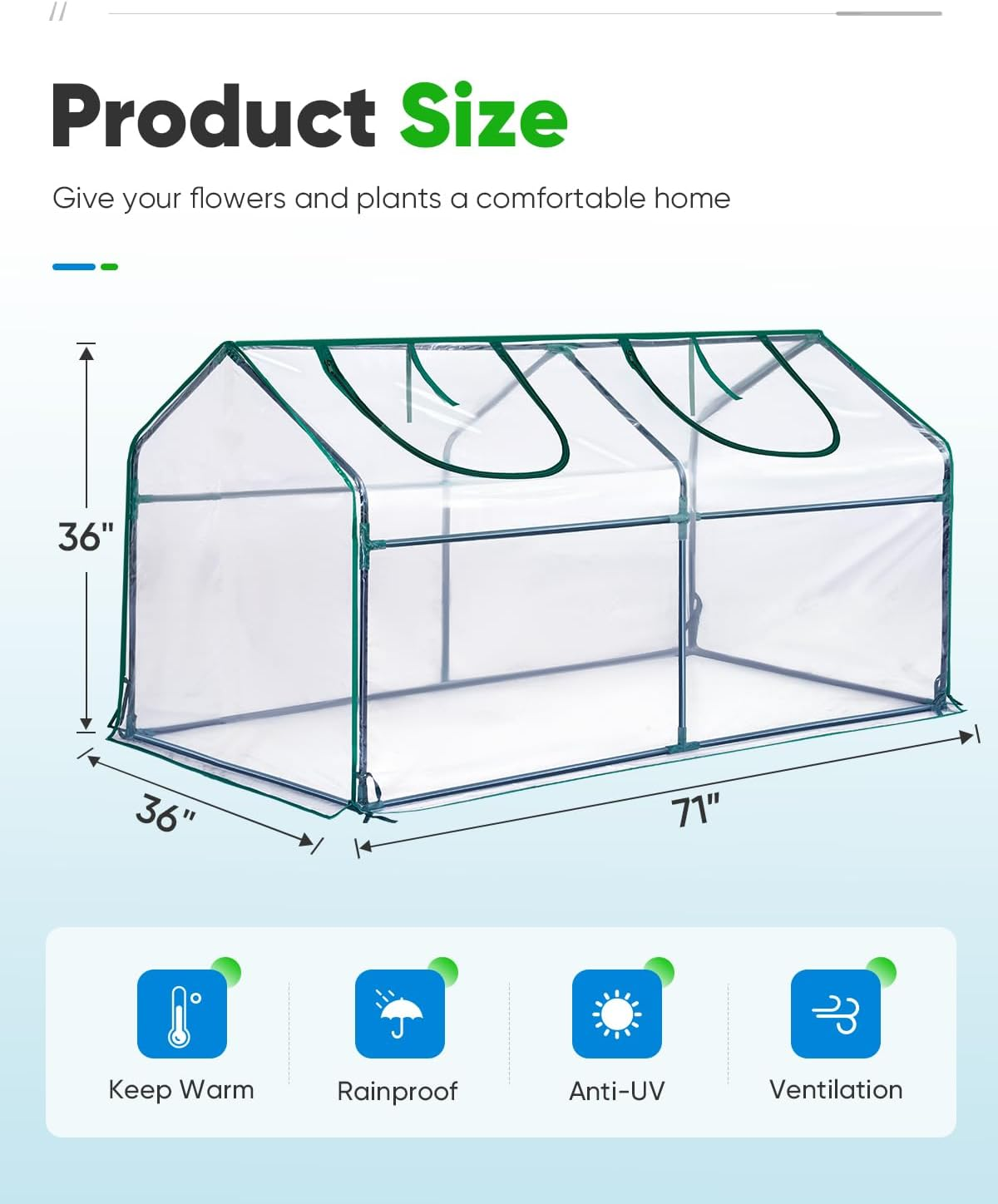 Quictent Waterproof UV Protected Reinforced Mini Cloche Greenhouse 71WX 36D X 36H Portable Green Hot House