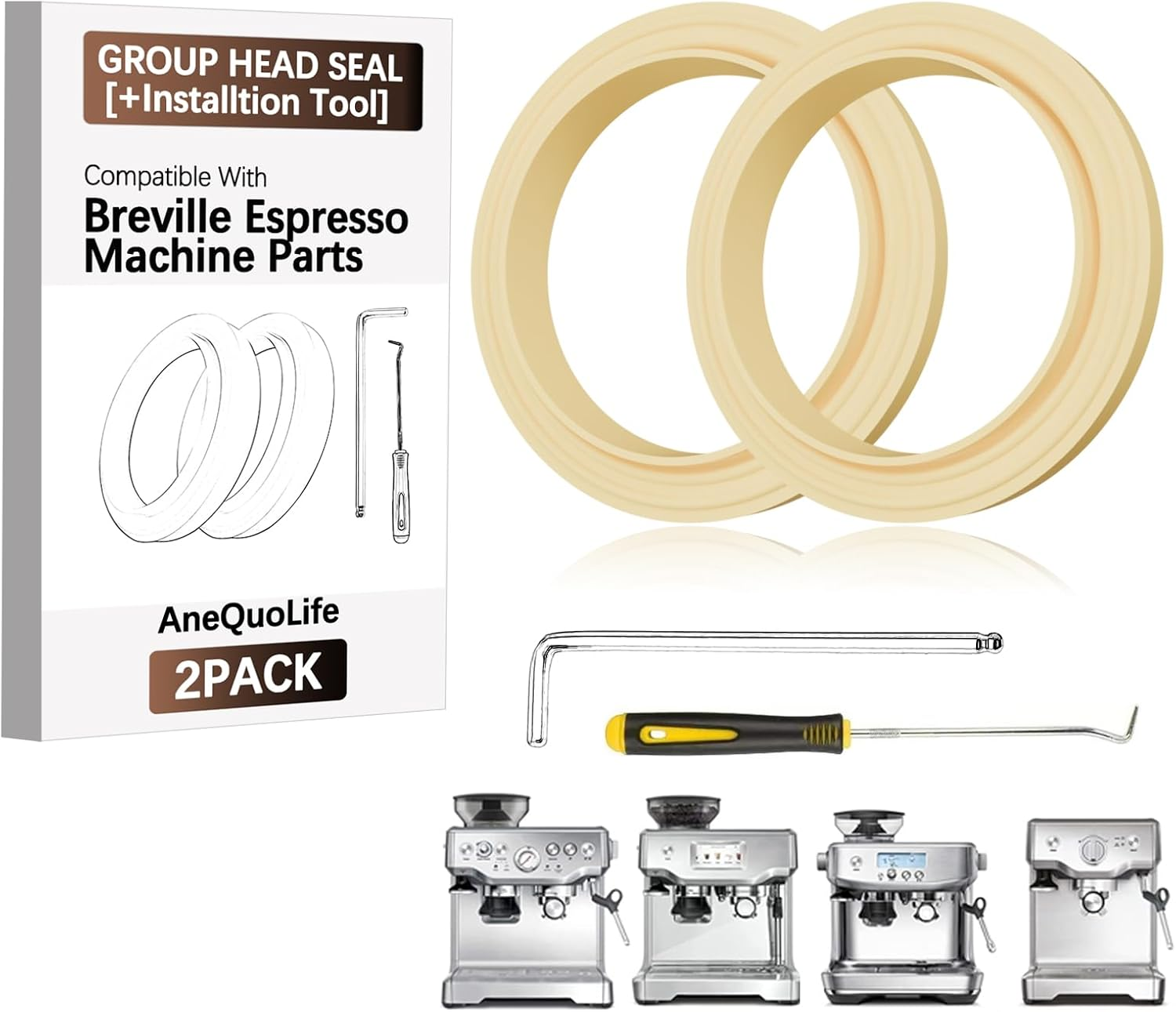 2PACK Group Head Seal Compatible with Breville Espresso Machine Parts Accessories, Breville BES 878/870/870XL/860/880/810/840/450/500 54Mm Gasket Replacement Steam Ring with Installation Tool image number 4
