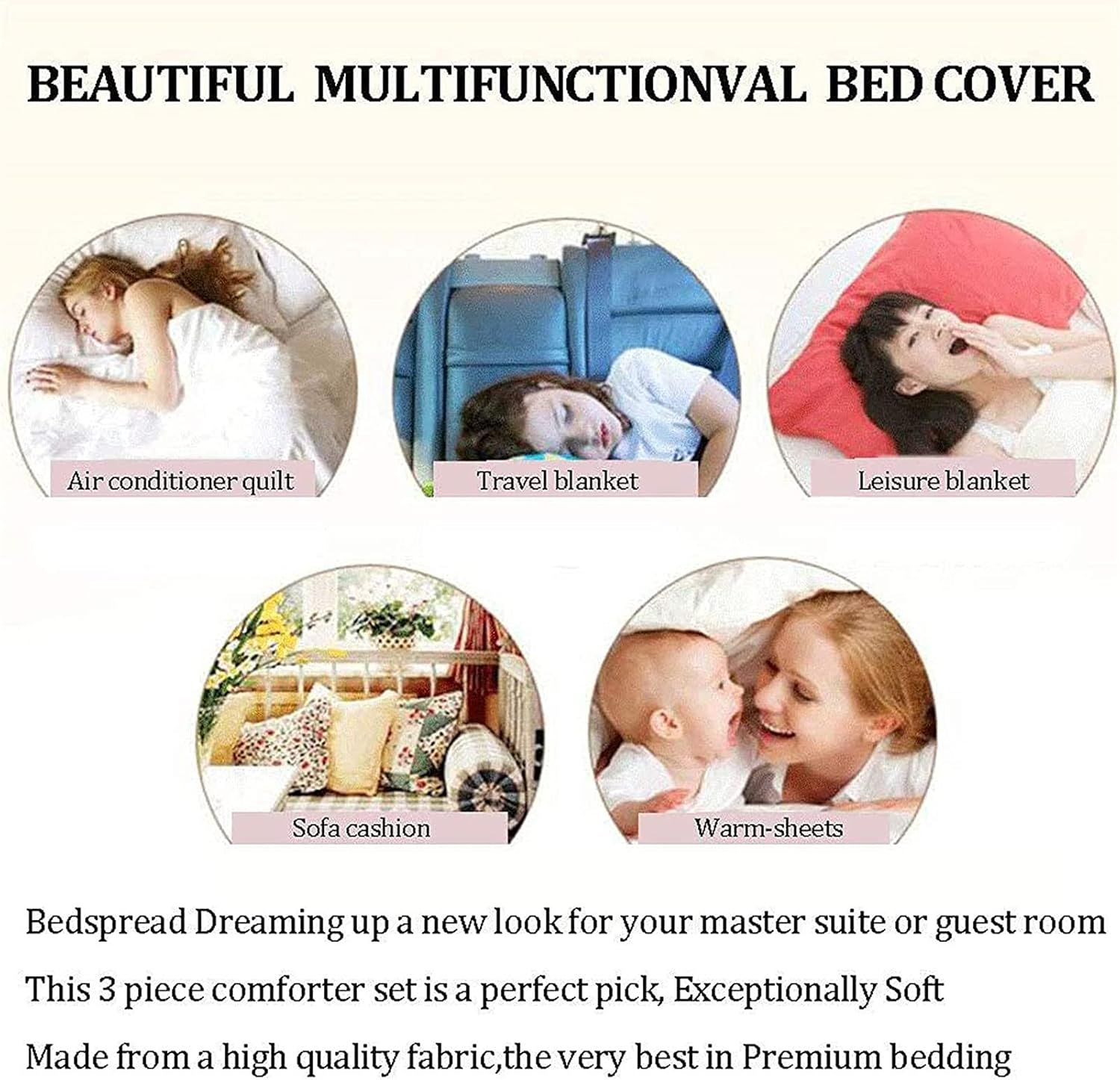 Quilt Set Bedding Set Linens Quilted Bedspread Luxury Style Bed Throw with Pillow Shams Quilt Printed Comforter Coverlet Bedding Set with 2 Pillowcase,Gray,230 * 250Cm(Blue,230 * 250Cm) image number 5