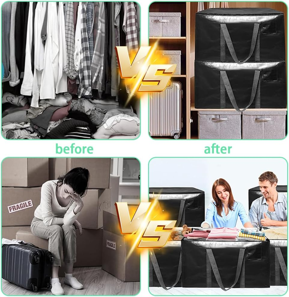 MOTRAIN 6 Pack Heavy Duty Storage Bags with Zippers and Strong Handles for Storage Travel Camping Space Saving Alternative to Moving Boxes College Essentials Moving Supplies image number 6