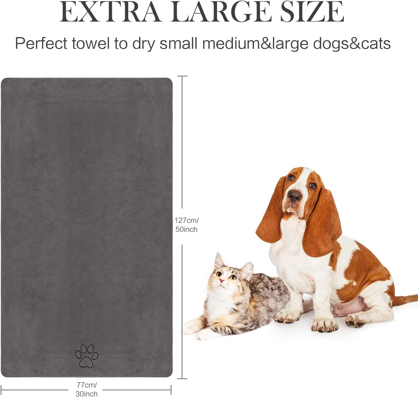 SUNLAND Pet Towel Super Absorbent Pet Bath Towel Microfiber Dog Drying Towel for Small, Medium, Large Dogs and Cats 30Inch X 50Inch image number 1